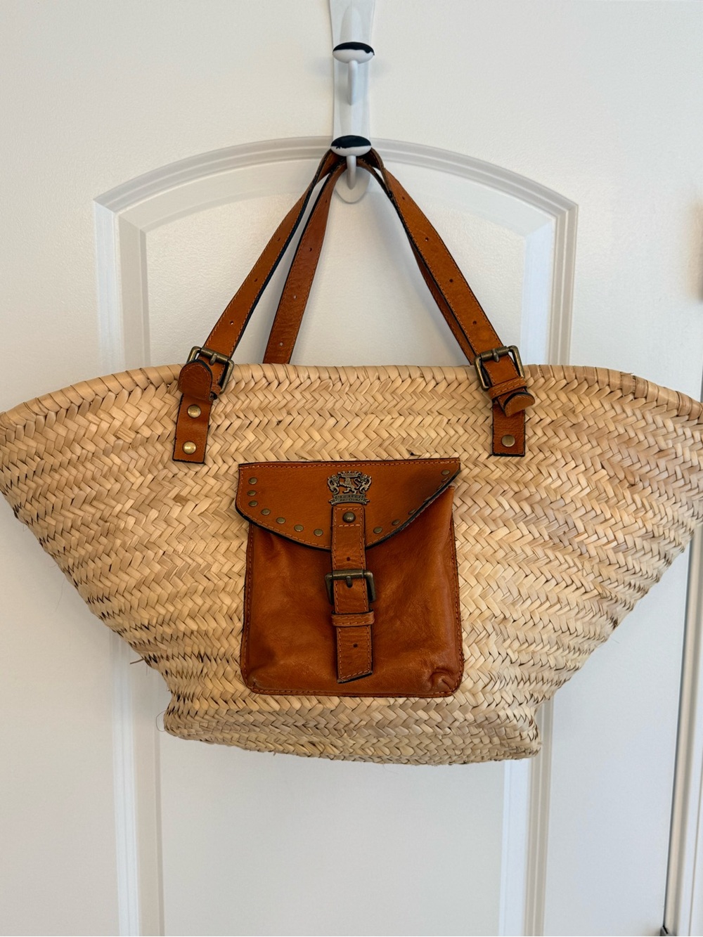 Pratesi Firenze Straw Rattan Coastal Tote Bag Italian Leather Euro Summer Woven